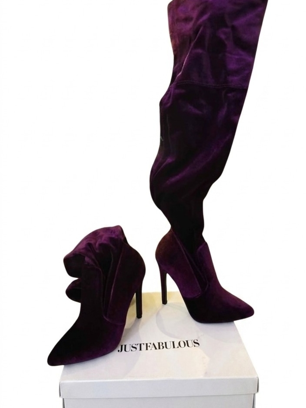 JustFab Purple Velvet Over-the-Knee Stiletto Boots